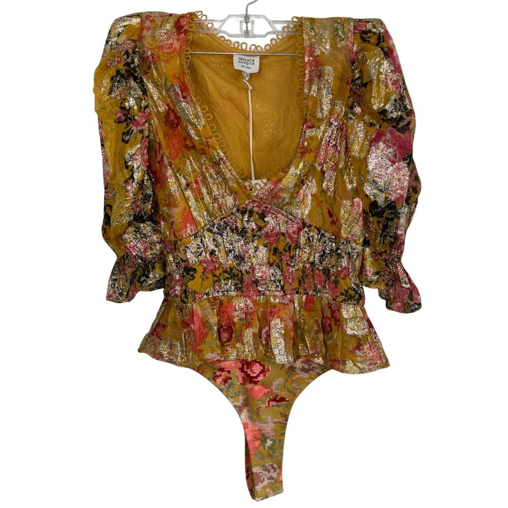 HEMANT AND NANDITA Nova Bodysuit in Mustard Multi… - image 6